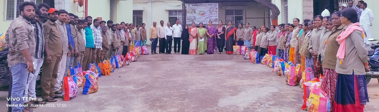 DISTRIBUTION OF OIL, SOAPS, UNIFORM, APRONS, SHOES, GLOUSES, MASKS TO THE SANIATATION WORKERS